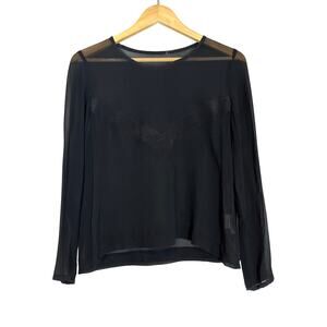 Gat Rimon Vicky Black 100% Silk Sheer Long Sleeve Top Blouse XS 1 Minimalist